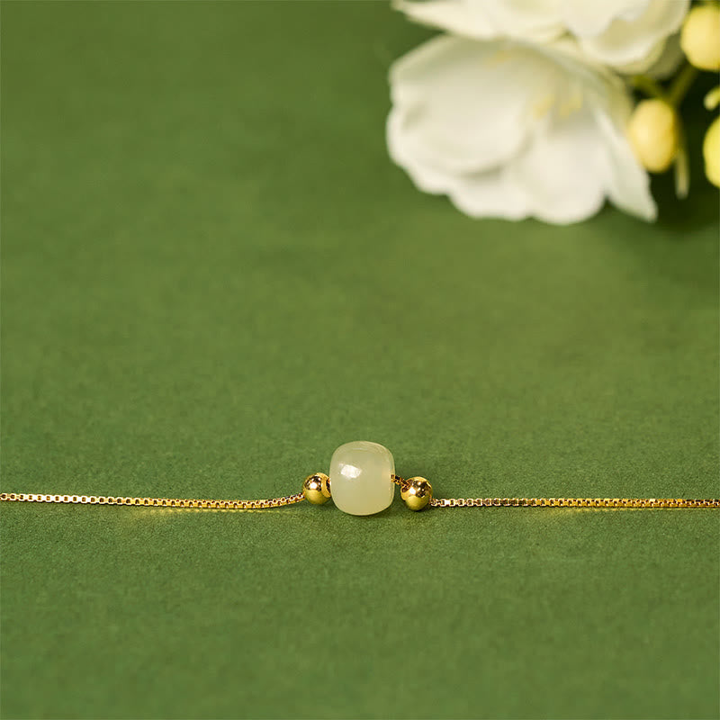 Nimara Ritual 925 Sterling Silver Natural Jade Bead Abundance Chain Bracelet