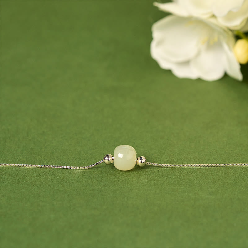 Nimara Ritual 925 Sterling Silver Natural Jade Bead Abundance Chain Bracelet