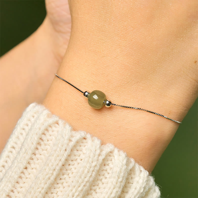 Nimara Ritual 925 Sterling Silver Natural Jade Bead Abundance Chain Bracelet