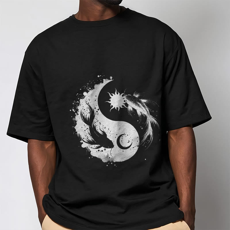 Nimara Ritualsun And Moon Yin Yang Koi Pattern Tee T-shirt