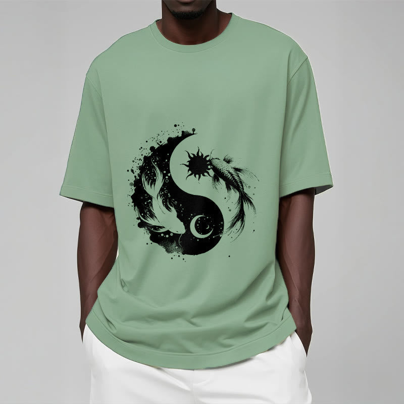 Nimara Ritualsun And Moon Yin Yang Koi Pattern Tee T-shirt