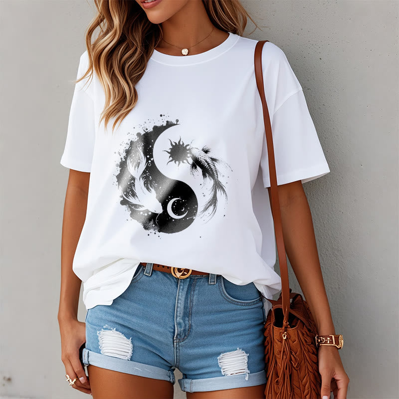 Nimara Ritualsun And Moon Yin Yang Koi Pattern Tee T-shirt