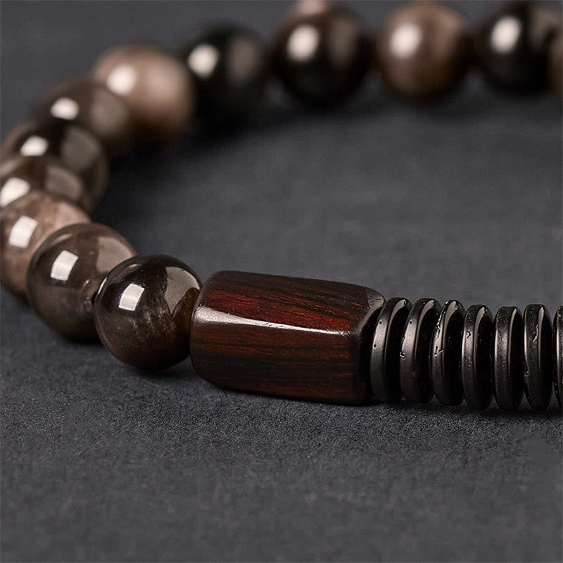 Nimara Ritual Silver Sheen Obsidian Coconut Shell Protection Bracelet