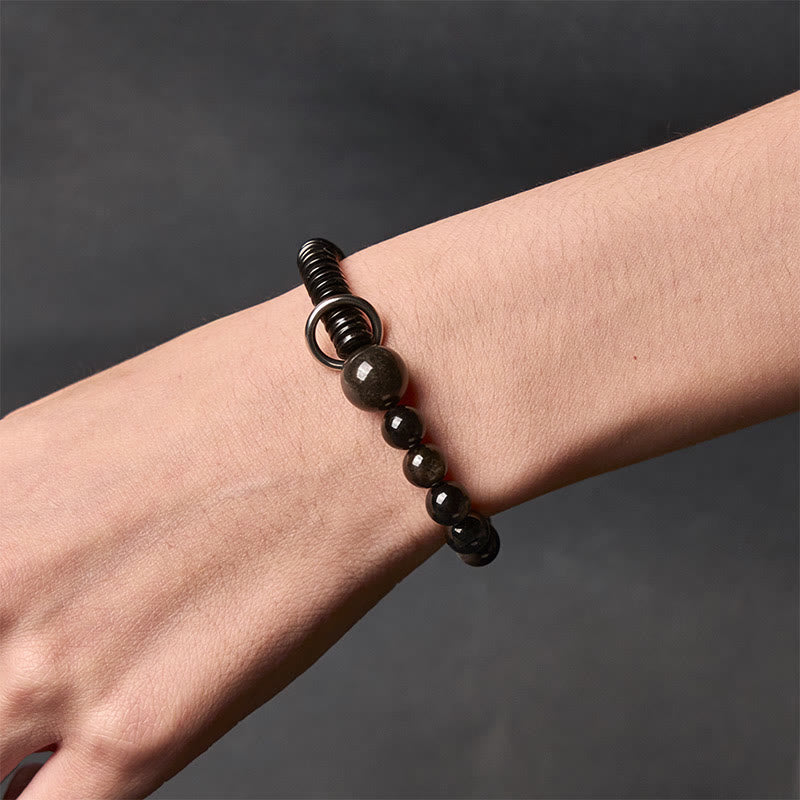 Nimara Ritual Silver Sheen Obsidian Coconut Shell Protection Bracelet
