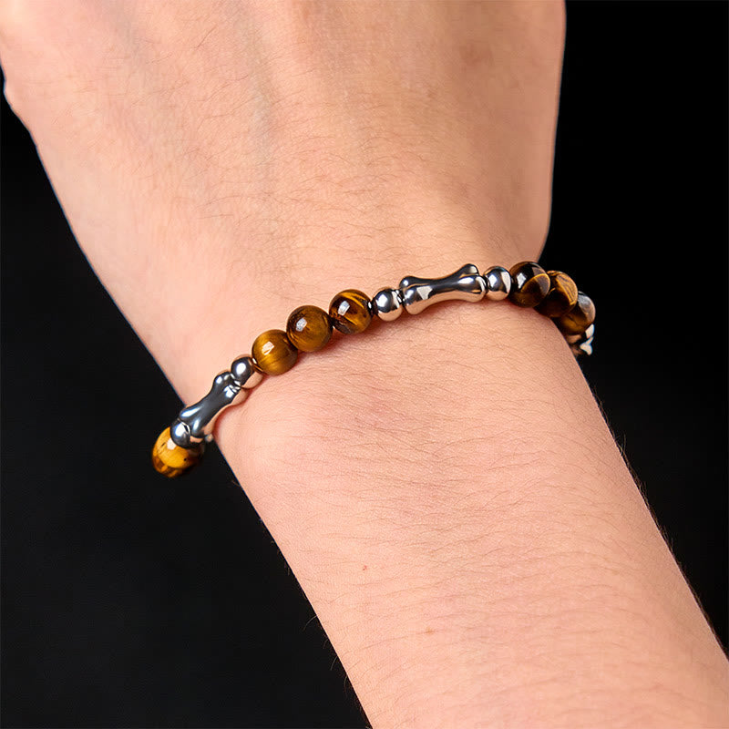 Nimara Ritual Cute Bone Pattern Tiger Eye Courage Beads Bracelet