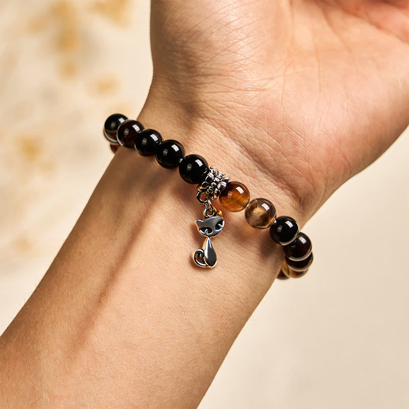 Nimara Ritual Chocolate Siamese Cat Dark Brown Striped Agate Bead Protection Bracelet