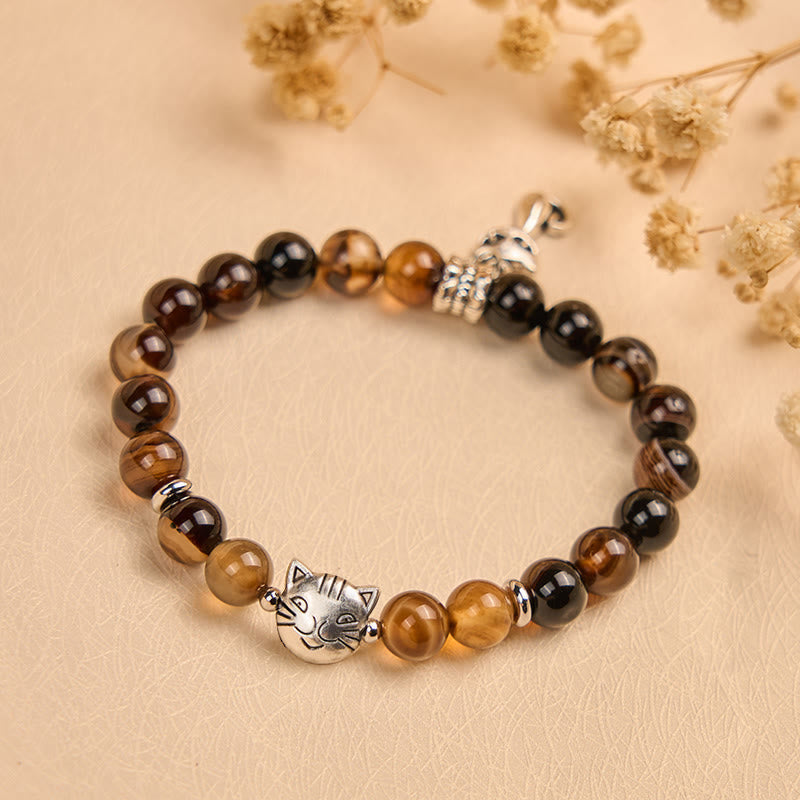 Nimara Ritual Chocolate Siamese Cat Dark Brown Striped Agate Bead Protection Bracelet