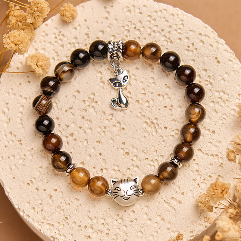 Nimara Ritual Chocolate Siamese Cat Dark Brown Striped Agate Bead Protection Bracelet