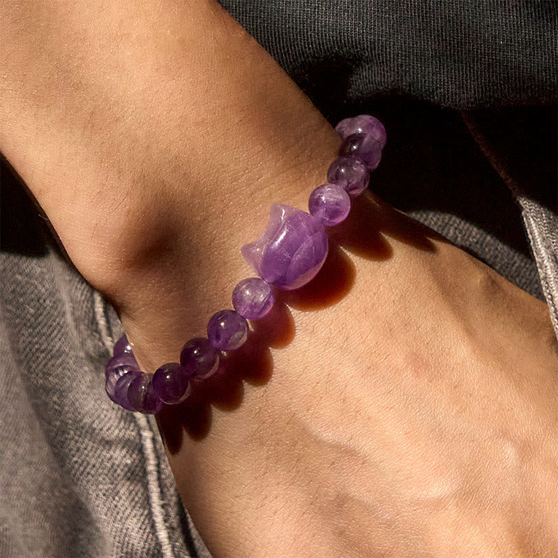 Nimara Ritual "Wishing You Clarity and Calm" Cute Cat Amethyst Bracelet Includes Gift Message Card