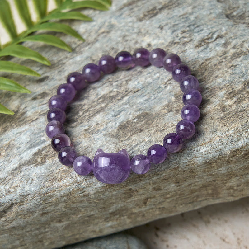 Nimara Ritual Cute Cat Face Amethyst Spiritual Awareness Bracelet