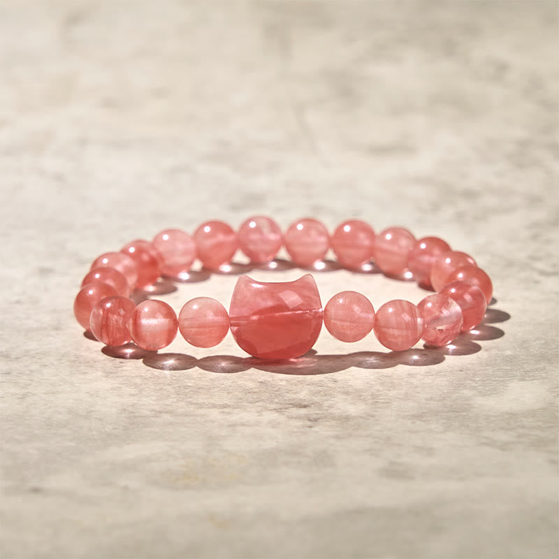 Nimara Ritual Lovely Cat Head Red Agate Spiritual Beads Bracelet
