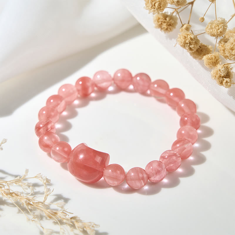 Nimara Ritual Lovely Cat Head Red Agate Spiritual Beads Bracelet