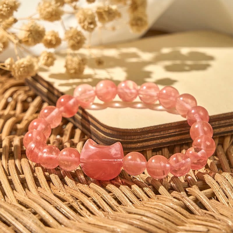 Nimara Ritual Lovely Cat Head Red Agate Spiritual Beads Bracelet