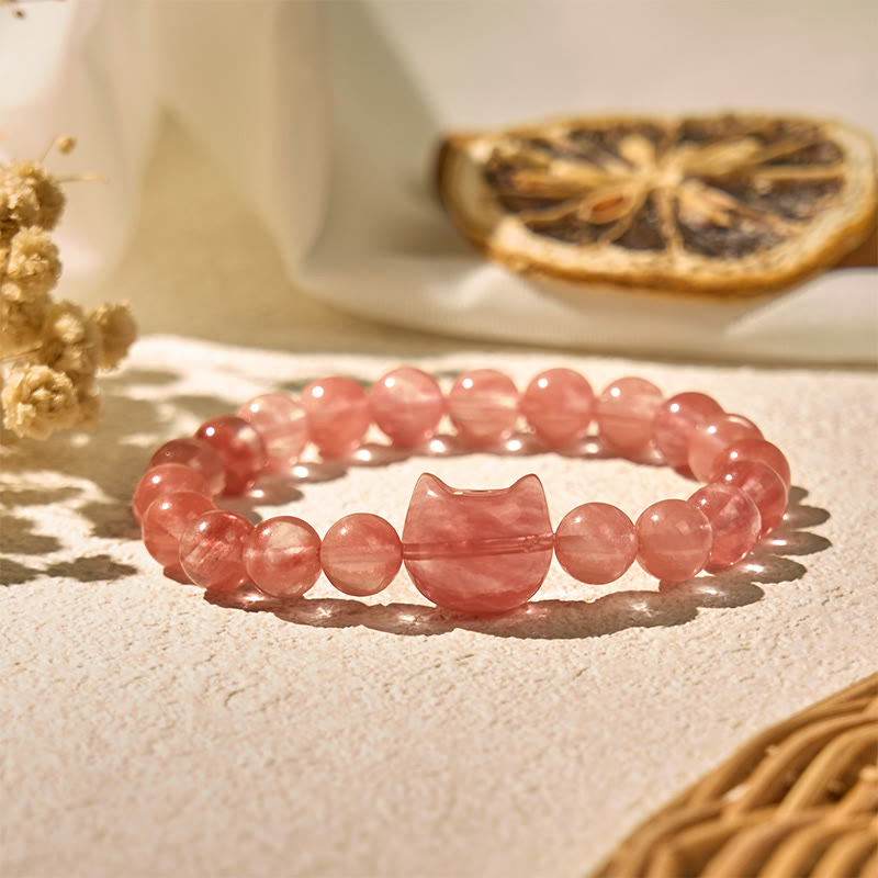 Nimara Ritual Lovely Cat Head Red Agate Spiritual Beads Bracelet