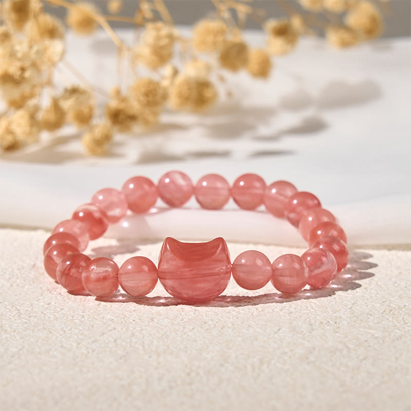 Nimara Ritual Lovely Cat Head Red Agate Spiritual Beads Bracelet