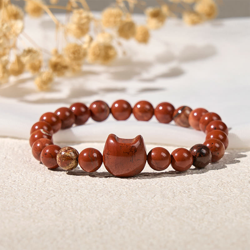 Nimara Ritual Faceless Cat Head Design Red Turquoise Luck Bracelet