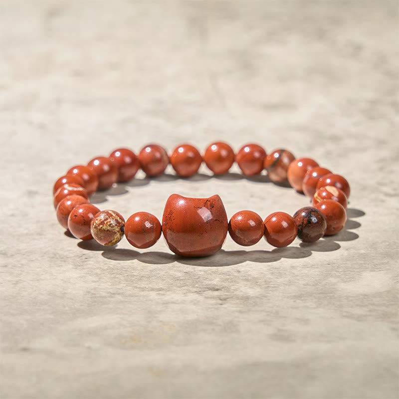 Nimara Ritual Faceless Cat Head Design Red Turquoise Luck Bracelet