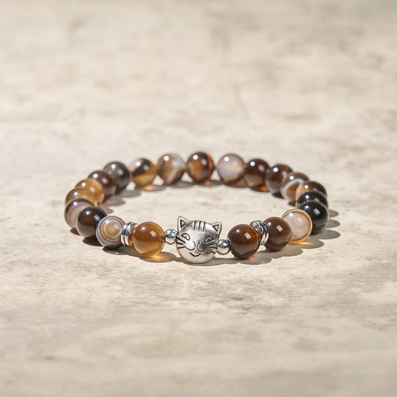 Nimara Ritual Chocolate Siamese Cat Natural Brown Striped Agate Bead Stability Bracelet