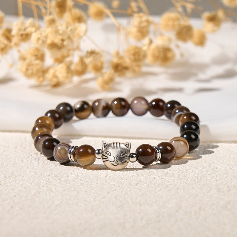 Nimara Ritual Chocolate Siamese Cat Natural Brown Striped Agate Bead Stability Bracelet