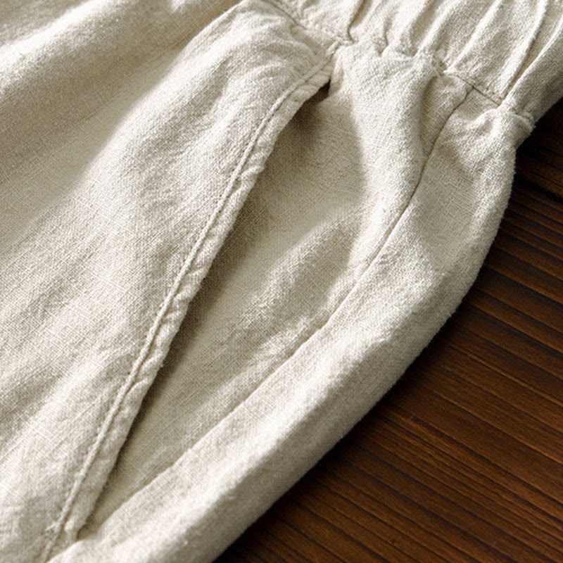 Nimara Ritual Casual Solid Color Simple Design Drawstring Ramie Linen Men's Pants With Pockets
