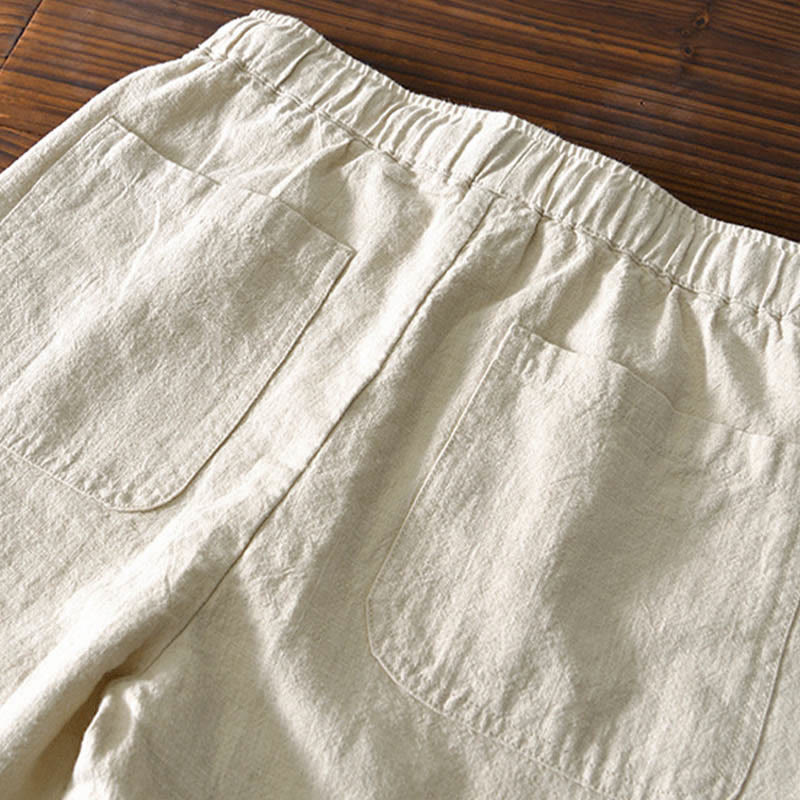 Nimara Ritual Casual Solid Color Simple Design Drawstring Ramie Linen Men's Pants With Pockets