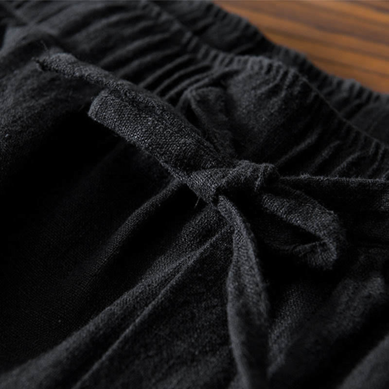 Nimara Ritual Casual Solid Color Simple Design Drawstring Ramie Linen Men's Pants With Pockets