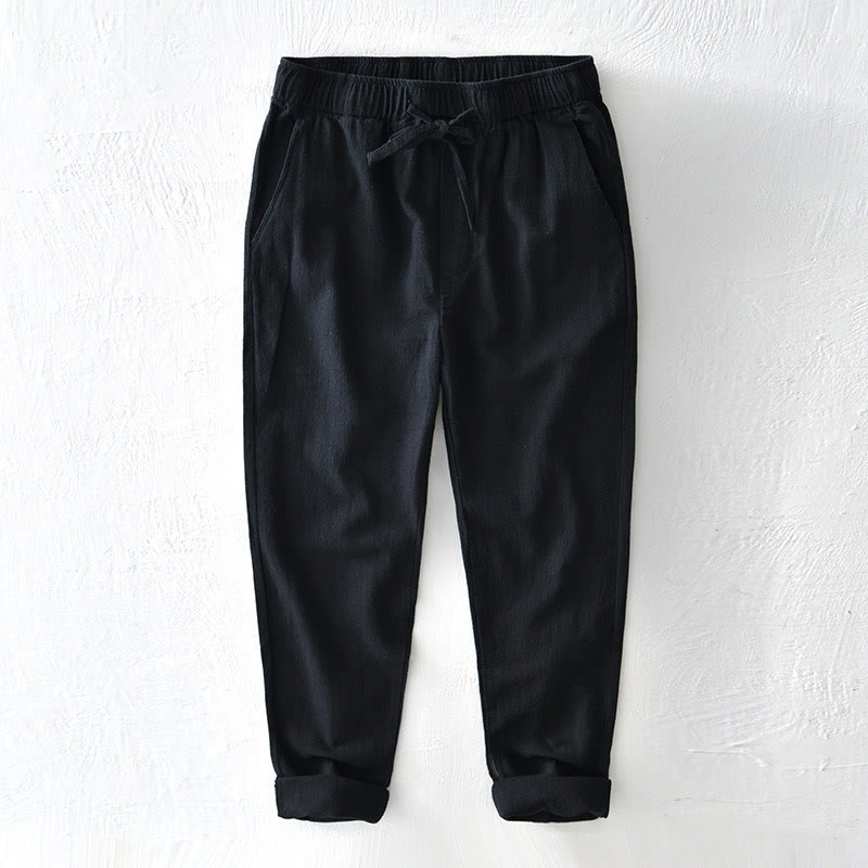 Nimara Ritual Casual Solid Color Simple Design Drawstring Ramie Linen Men's Pants With Pockets