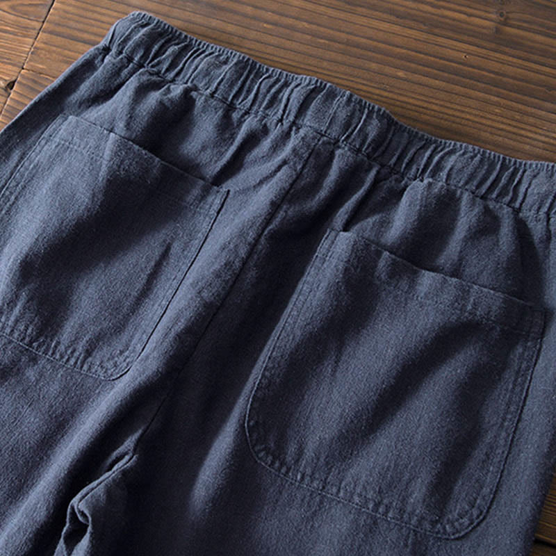 Nimara Ritual Casual Solid Color Simple Design Drawstring Ramie Linen Men's Pants With Pockets
