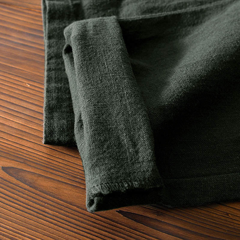 Nimara Ritual Casual Solid Color Simple Design Drawstring Ramie Linen Men's Pants With Pockets