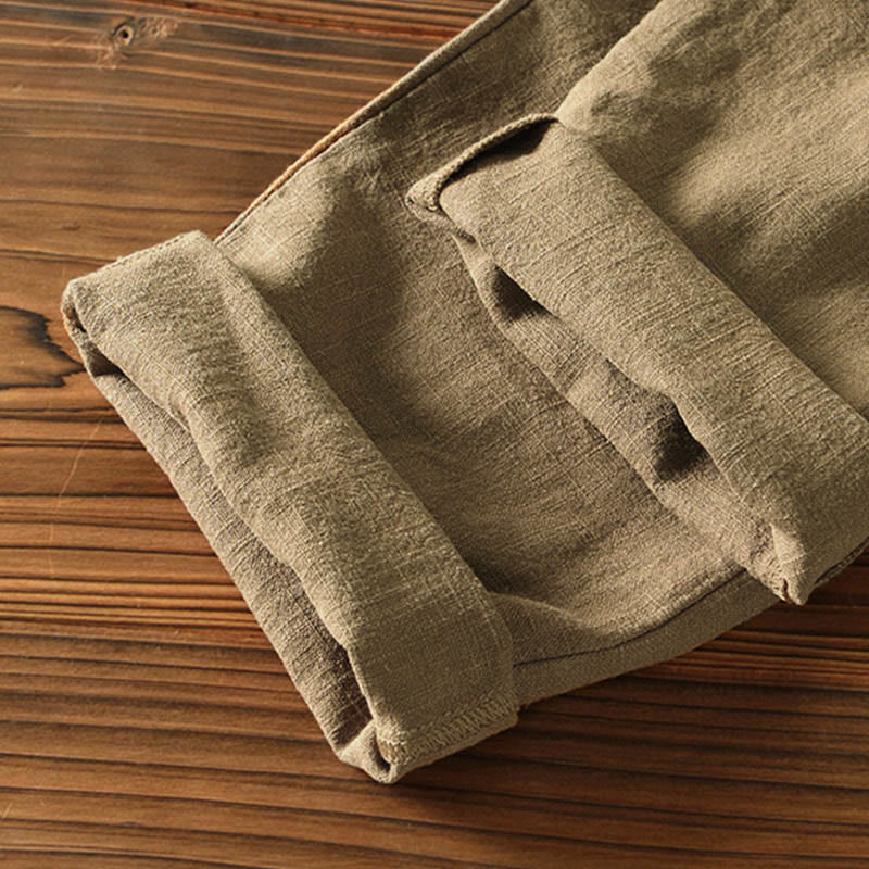 Nimara Ritual Casual Solid Color Simple Design Drawstring Ramie Linen Men's Pants With Pockets