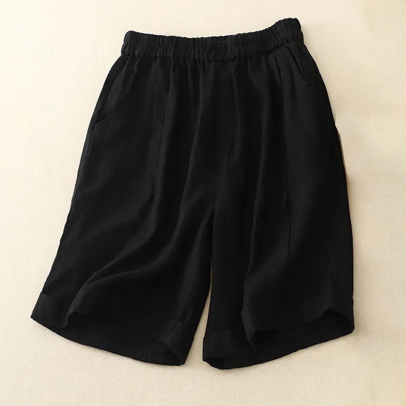Nimara Ritual Casual Solid Color Women's Cotton Shorts With Pockets