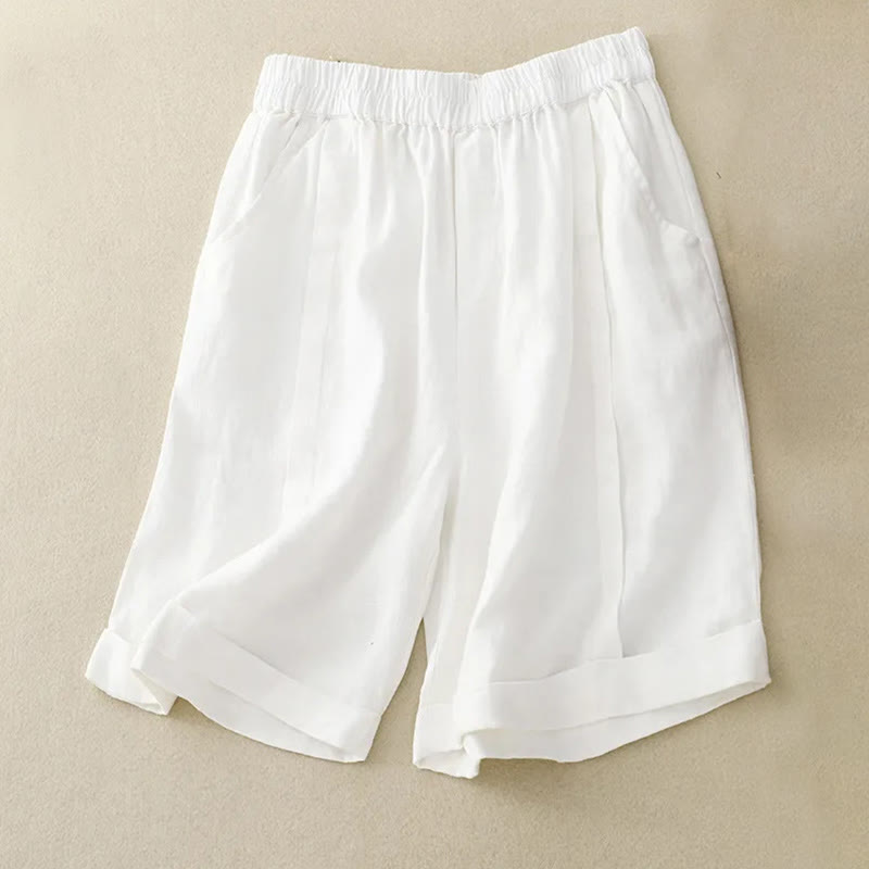 Nimara Ritual Casual Solid Color Women's Cotton Shorts With Pockets