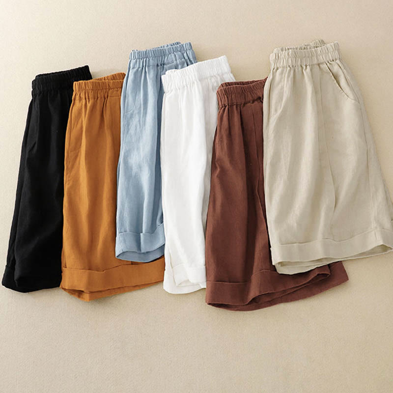 Nimara Ritual Casual Solid Color Women's Cotton Shorts With Pockets