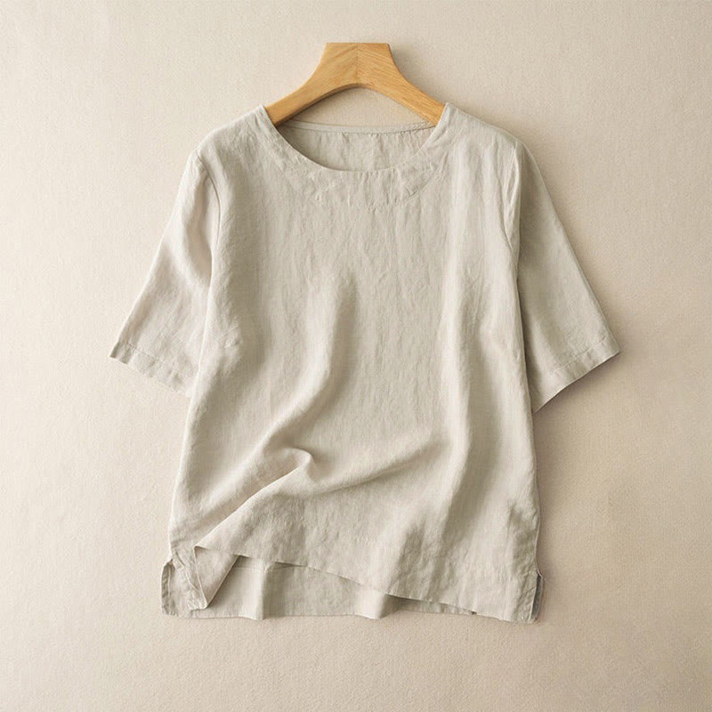 Nimara Ritual Simple Plain Short Sleeve Crew Neck Side Slit Cotton Women's T-Shirt