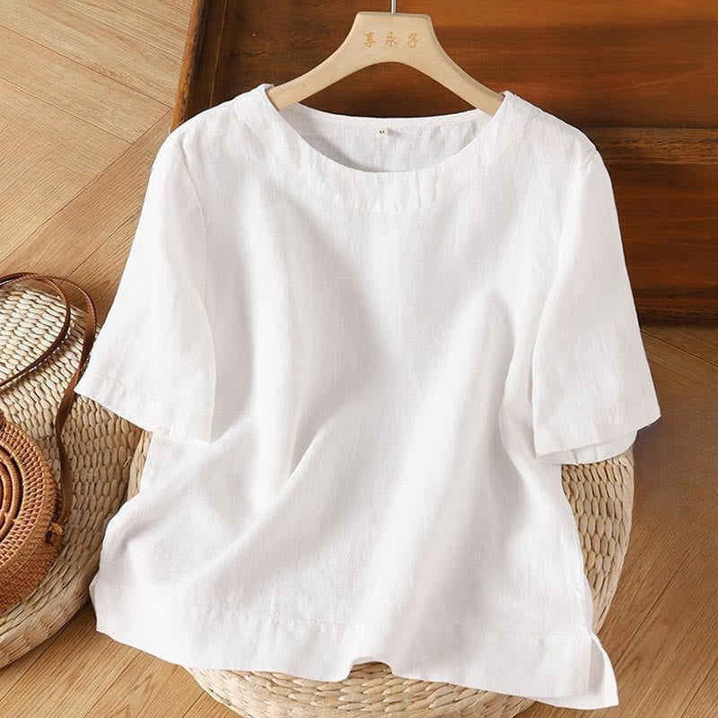 Nimara Ritual Simple Plain Short Sleeve Crew Neck Side Slit Cotton Women's T-Shirt