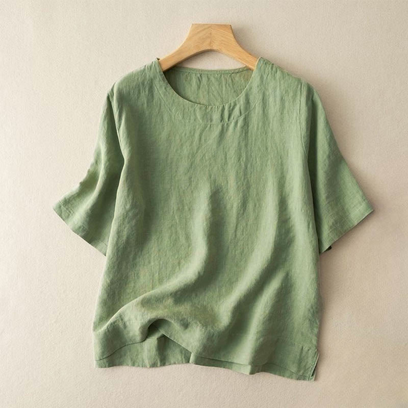 Nimara Ritual Simple Plain Short Sleeve Crew Neck Side Slit Cotton Women's T-Shirt