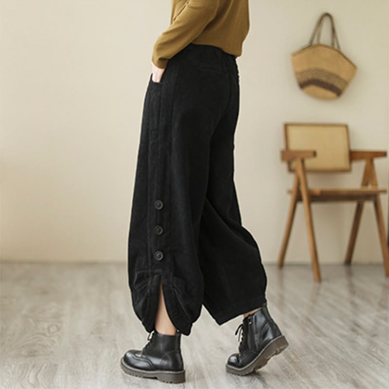 Nimara Ritual Casual Buttons Leg Opening Design Women's Corduroy Pants With Pockets