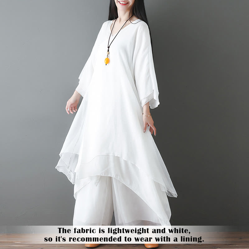 Nimara Ritual V-Neck Midi Tunic Dress Wide Leg Pants Meditation Zen Practice Dance Clothing