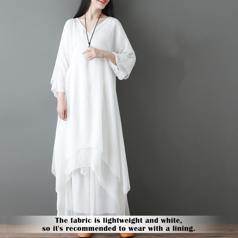 Nimara Ritual V-Neck Midi Tunic Dress Wide Leg Pants Meditation Zen Practice Dance Clothing
