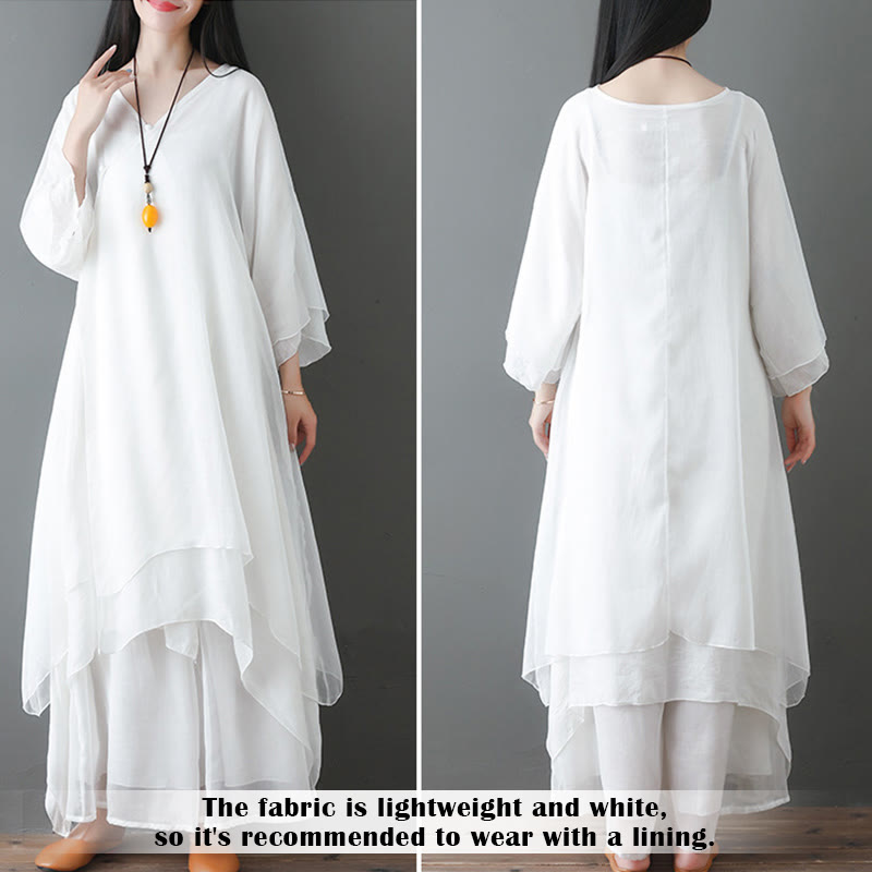 Nimara Ritual V-Neck Midi Tunic Dress Wide Leg Pants Meditation Zen Practice Dance Clothing