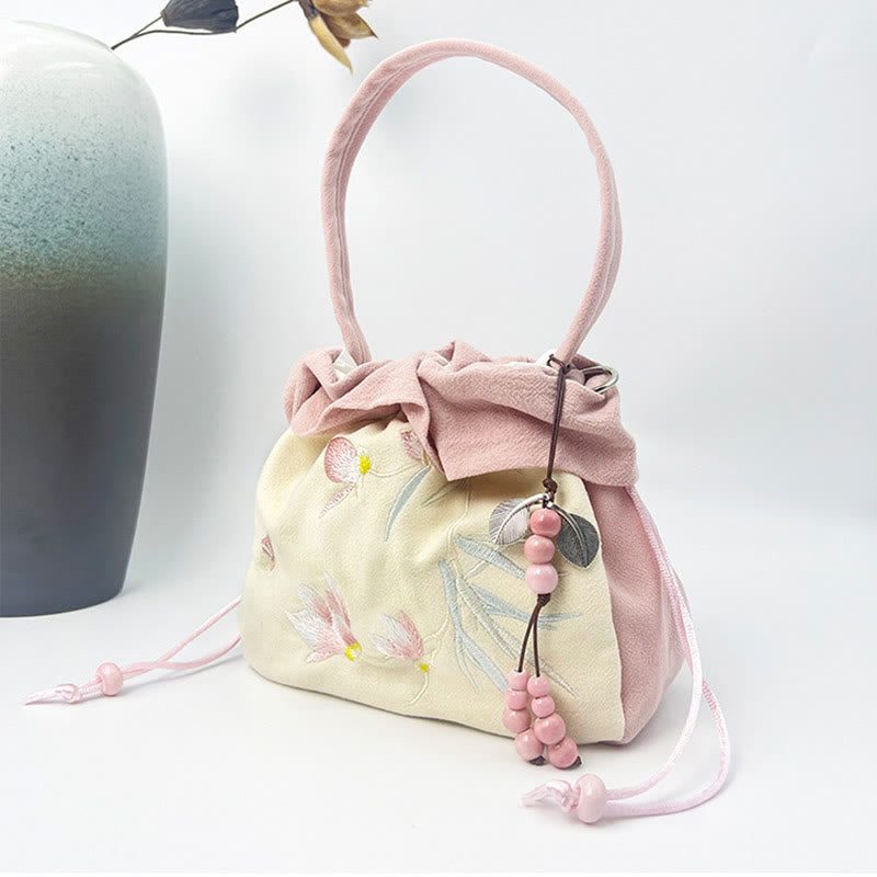 Nimara Ritual Suzhou Embroidery Lotus Epiphyllum Magnolia Cotton Linen Tote Crossbody Bag Shoulder Bag Handbag