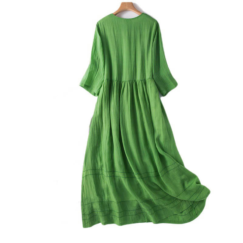 Nimara Ritual Summer V-Neck Design Half Sleeve Cotton Midi Dress