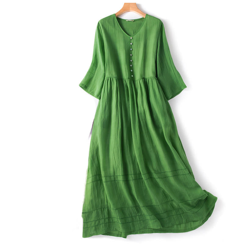 Nimara Ritual Summer V-Neck Design Half Sleeve Cotton Midi Dress
