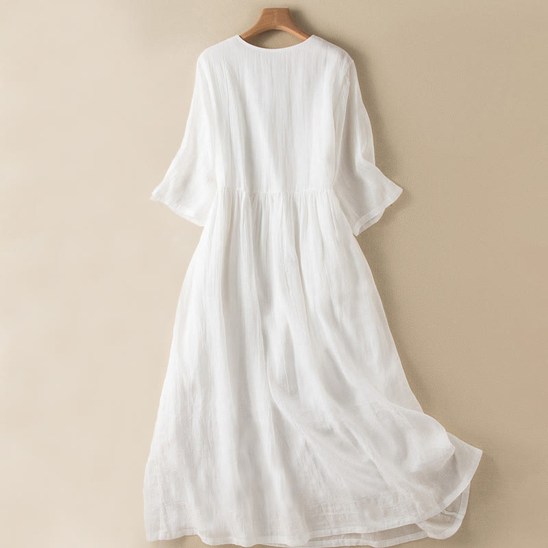 Nimara Ritual Summer V-Neck Design Half Sleeve Cotton Midi Dress