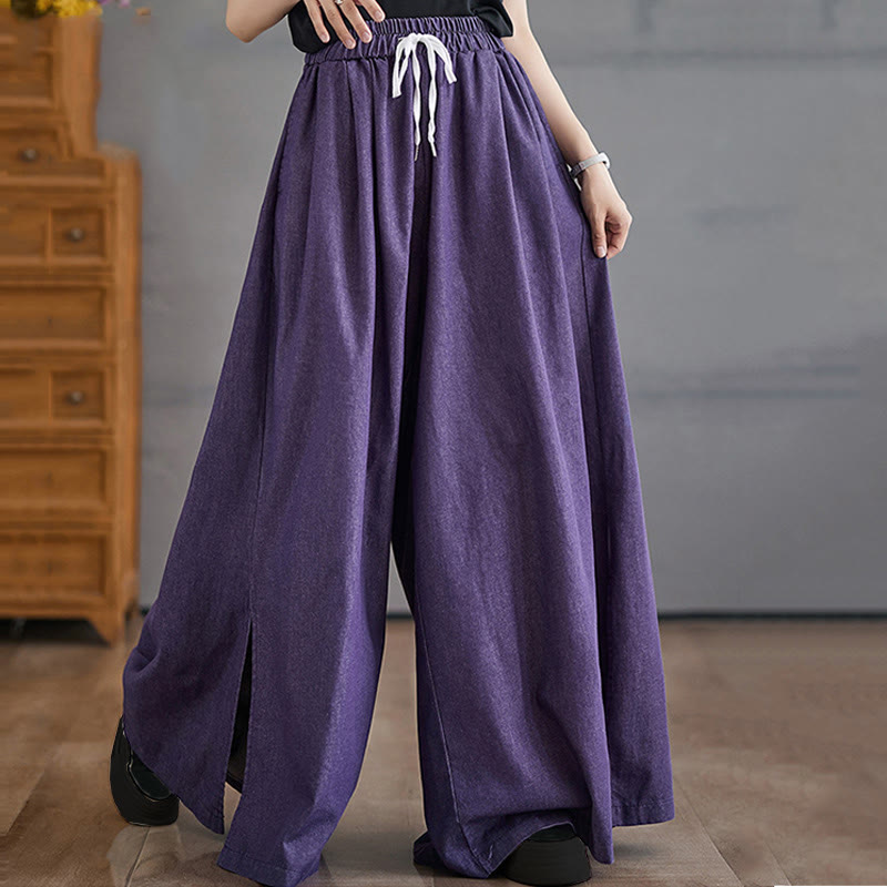 Nimara Ritual Retro Leg Opening Slit Design Women's Wide Leg Pants With Pockets