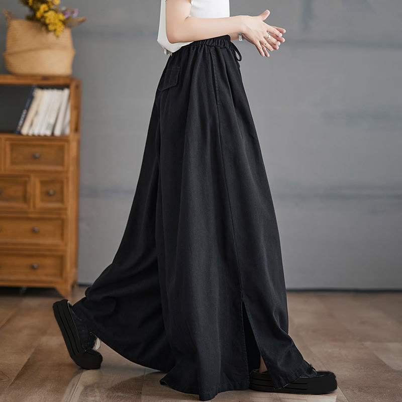 Nimara Ritual Retro Leg Opening Slit Design Women's Wide Leg Pants With Pockets