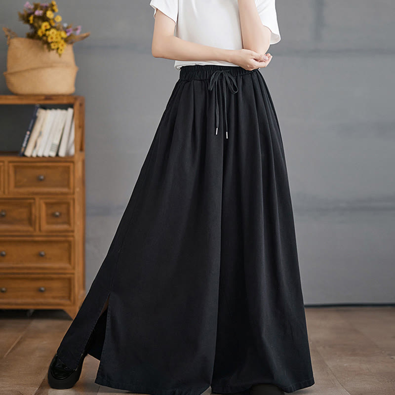 Nimara Ritual Retro Leg Opening Slit Design Women's Wide Leg Pants With Pockets