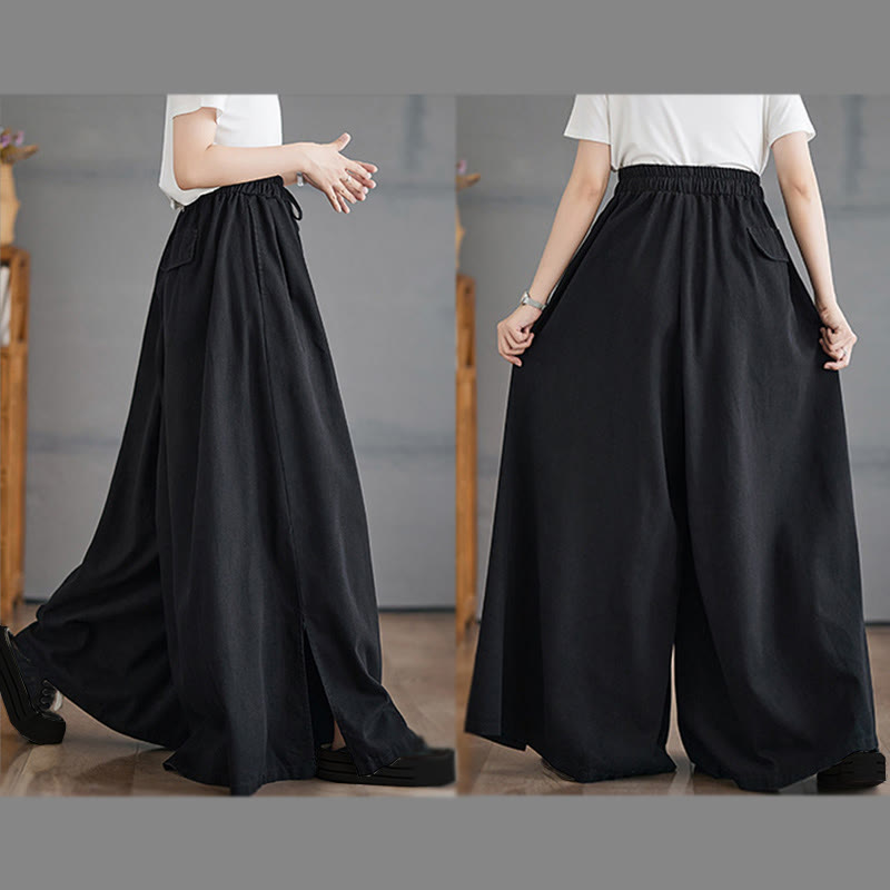 Nimara Ritual Retro Leg Opening Slit Design Women's Wide Leg Pants With Pockets