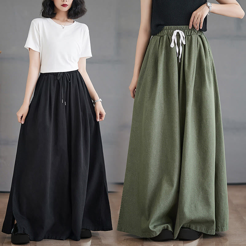 Nimara Ritual Retro Leg Opening Slit Design Women's Wide Leg Pants With Pockets