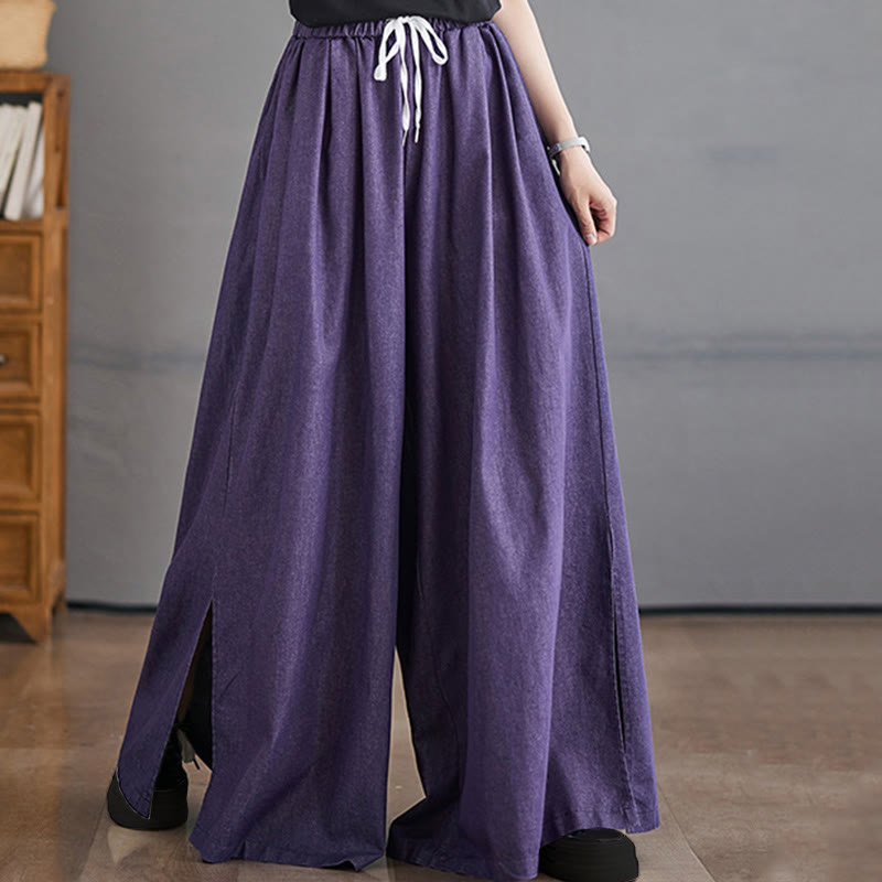 Nimara Ritual Retro Leg Opening Slit Design Women's Wide Leg Pants With Pockets